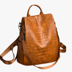 Soft Leather Anti-Theft Backpack with Back Zip Access