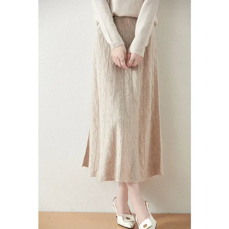 Textured Cable-Knit A-Line Maxi Skirt