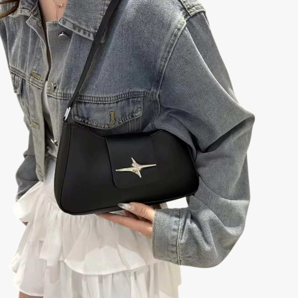 Y2K-Style Black Mini Shoulder Bag with Adjustable Strap