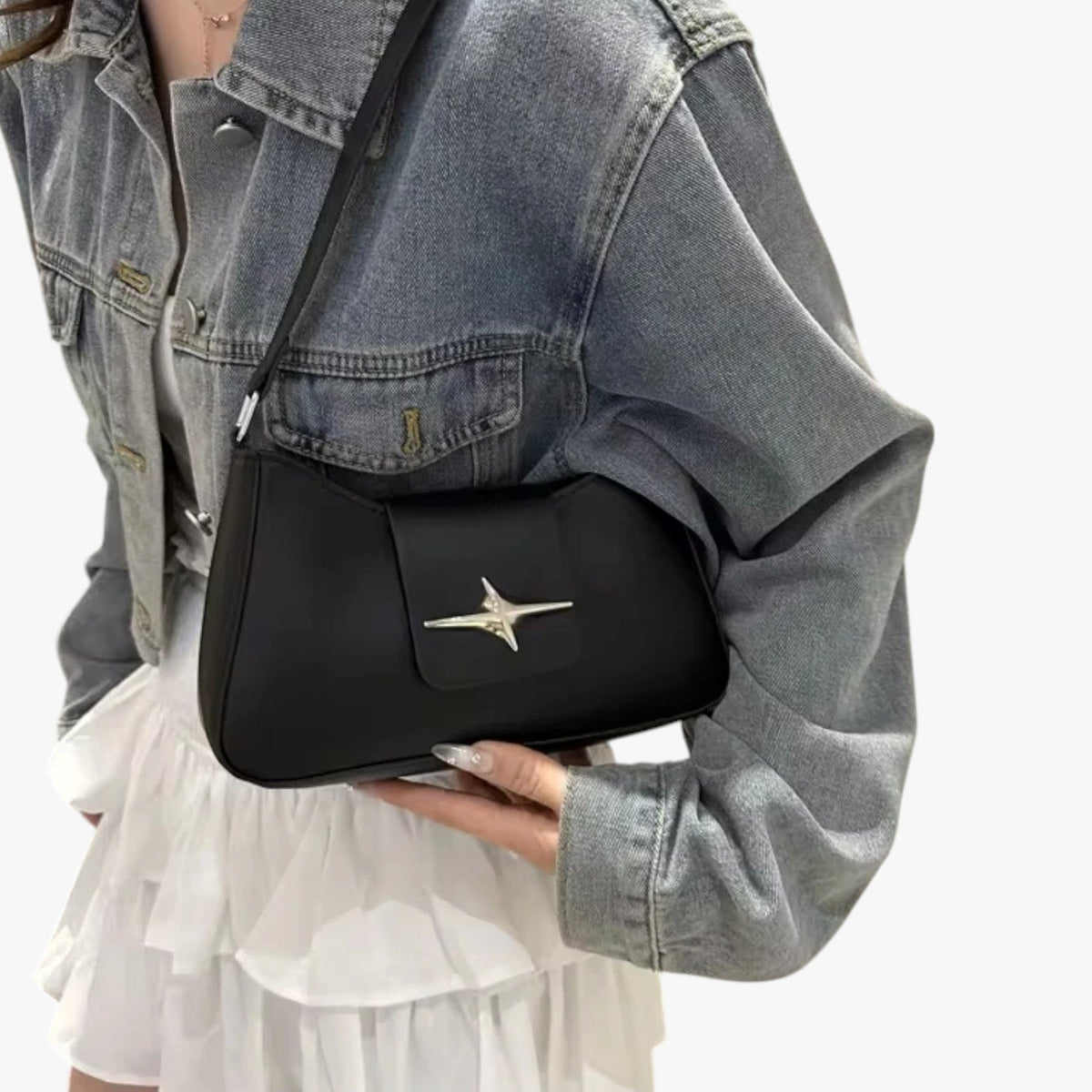 Y2K-Style Black Mini Shoulder Bag with Adjustable Strap