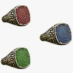 Vintage-Style Engraved Ring with Coloured Zirconia