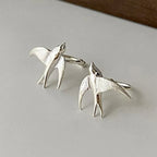 Silver-Tone Swallow Bird Clip-On Earrings