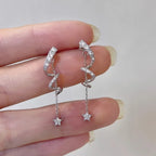 Silver-Tone Star Zirconia Dangle Earrings