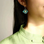 Vintage-Style Blue Enamel Flower and Pearl Drop Earrings