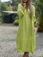 Button-Front Collared Long Sleeve Shirt Maxi Dress