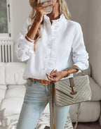 Long Sleeve Striped Blouse with Ruffle Trim