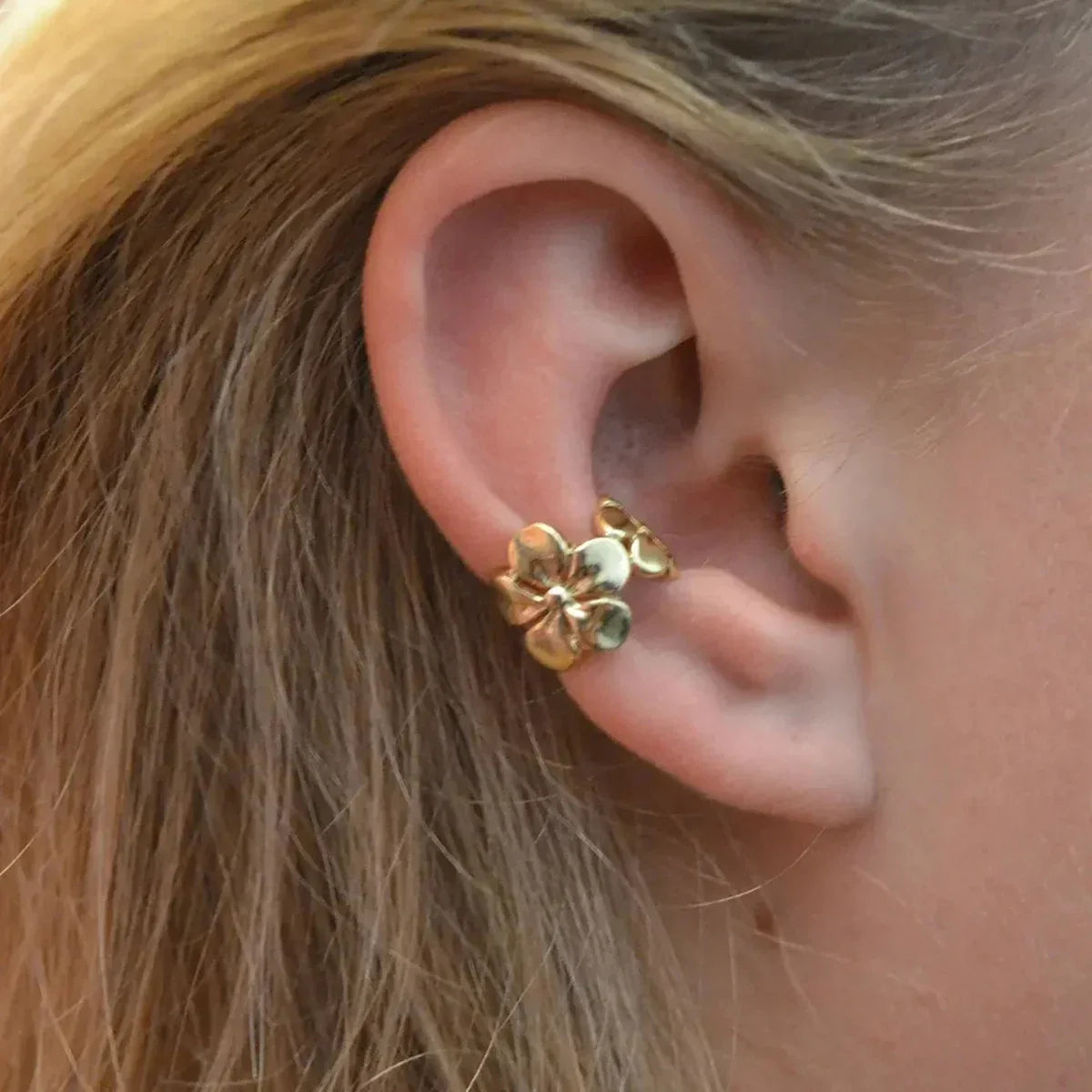 Floral Ear Cuff in Gold Tone