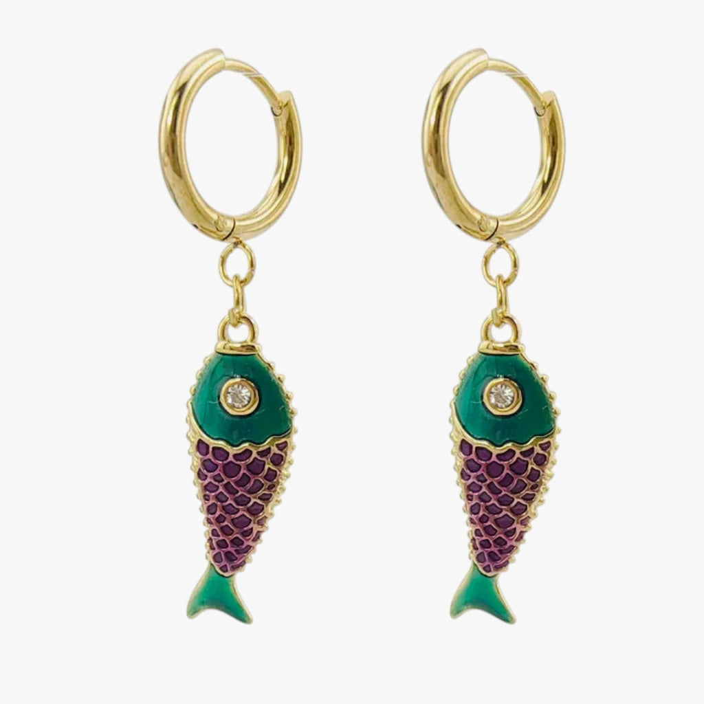 Coloured Steel Stud Earrings with Sea Motifs