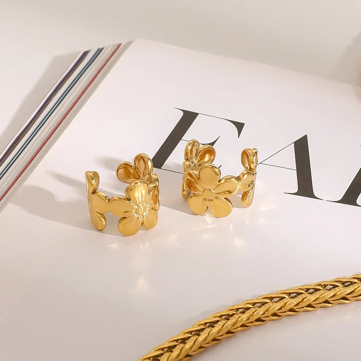 Floral Ear Cuff in Gold Tone