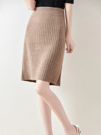 Ribbed Knit Midi Skirt with Side Slit