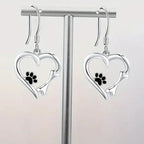 Silver-Tone Heart and Paw Pendant Earrings