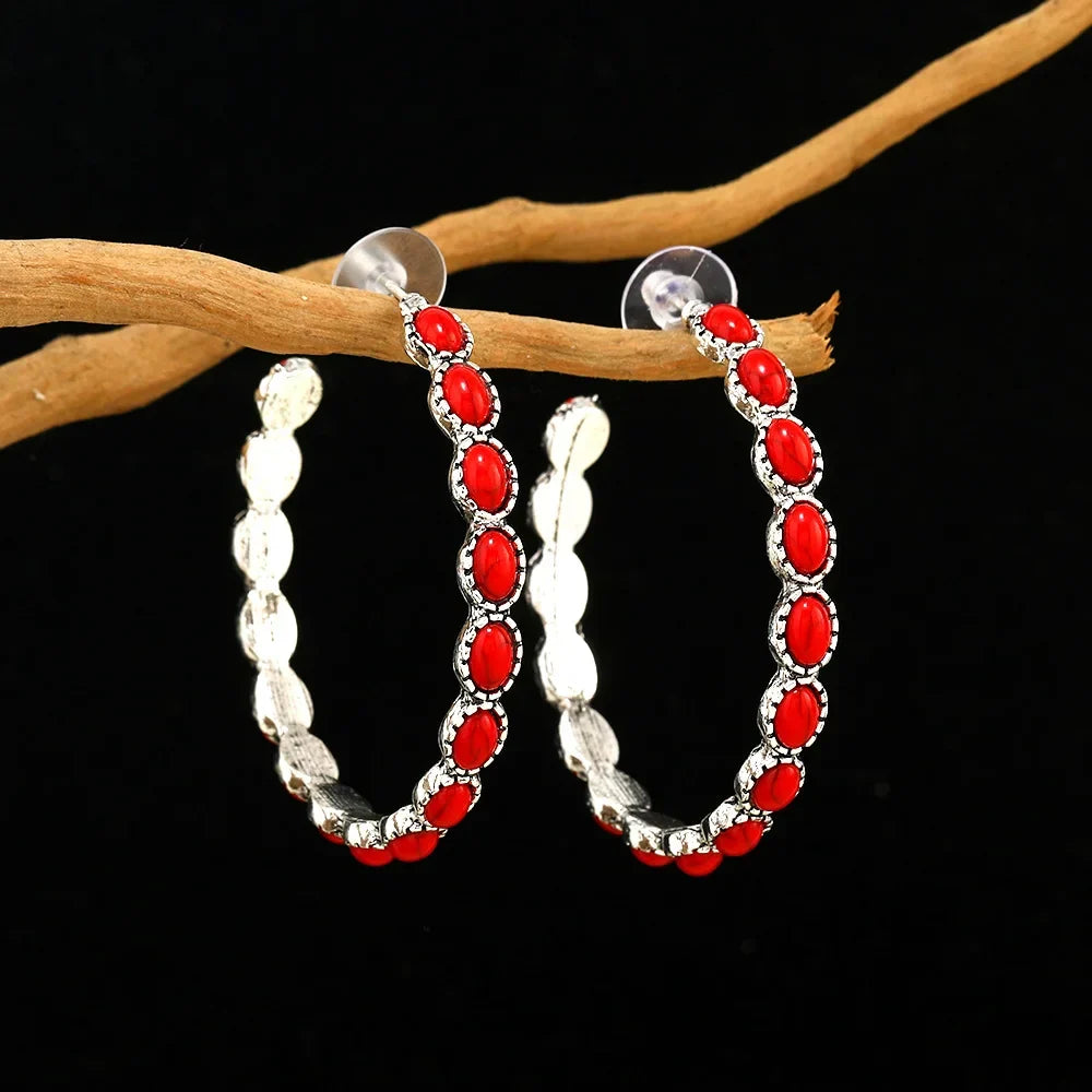 Vintage-Style Oval Hoop Earrings in Five Colours