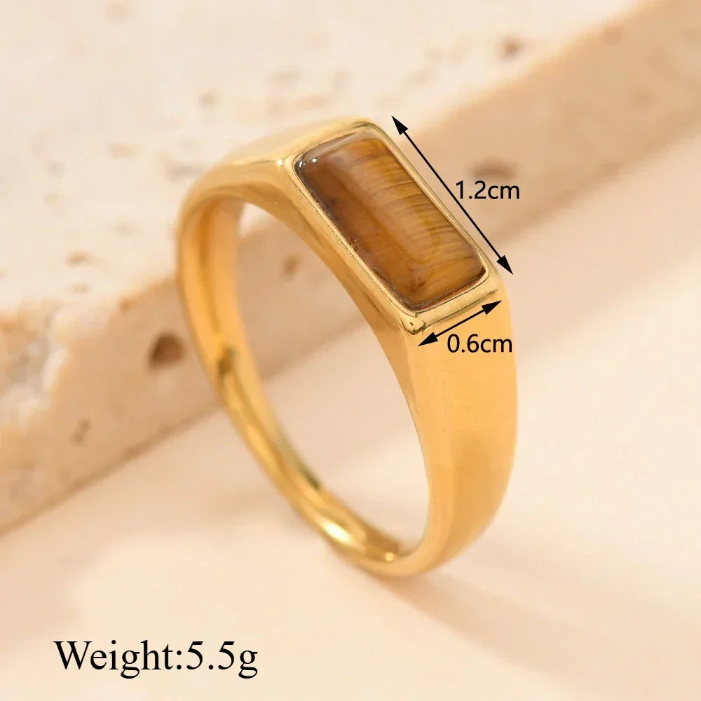 Sleek Rectangular Gemstone-Look Gold-Tone Ring