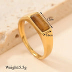 Sleek Rectangular Gemstone-Look Gold-Tone Ring