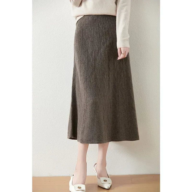 Textured Cable-Knit A-Line Maxi Skirt