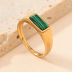 Sleek Rectangular Gemstone-Look Gold-Tone Ring