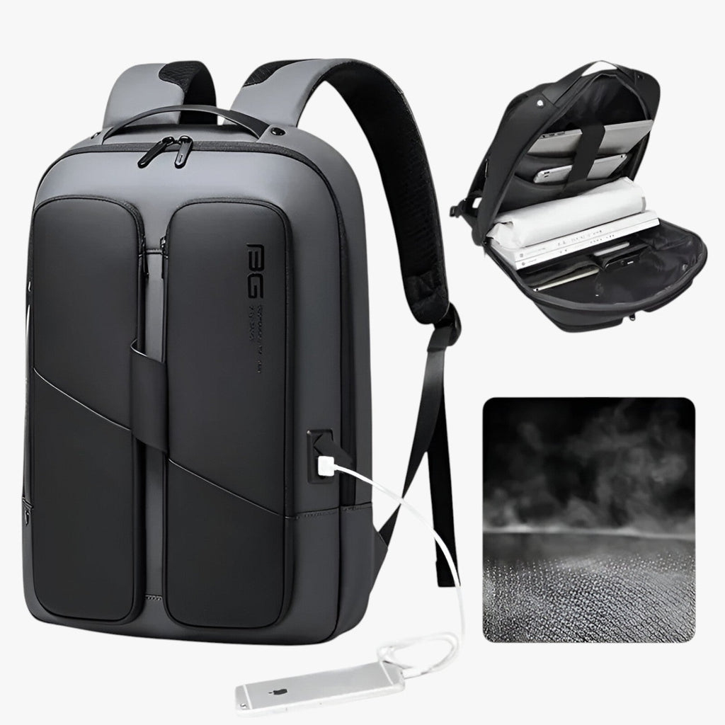 Anti-Theft Waterproof Black Laptop Backpack with USB Port