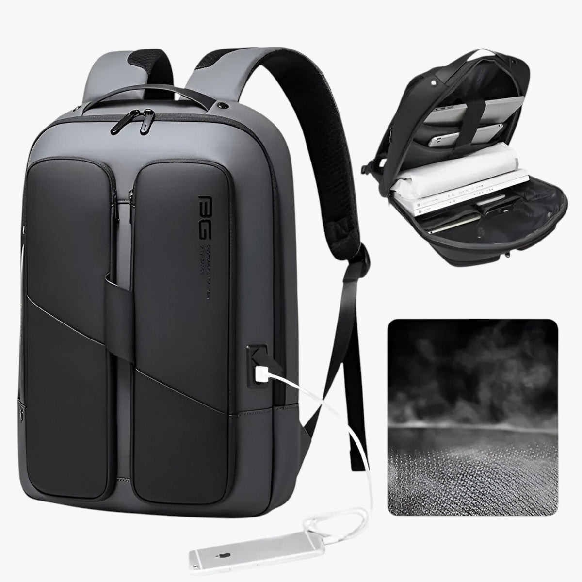 Anti-Theft Waterproof Black Laptop Backpack with USB Port