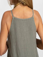 Linen Sleeveless Strappy Side-Slit Maxi Dress