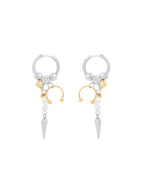 Burnished Metal and Pearl Drop Earrings