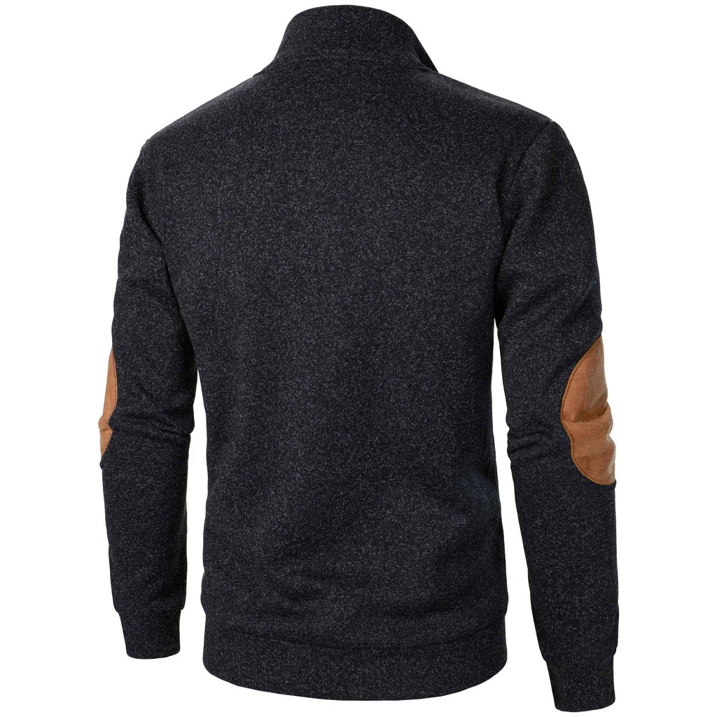 Quarter Button Knit Jumper with Suede Look Trim Details
