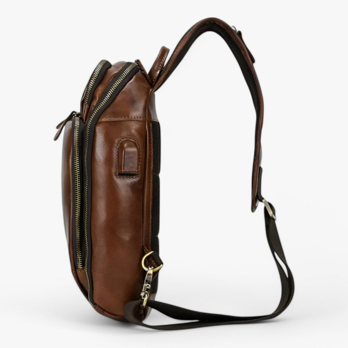 Men's Genuine Ox Leather Chest Bag with USB Charging Port