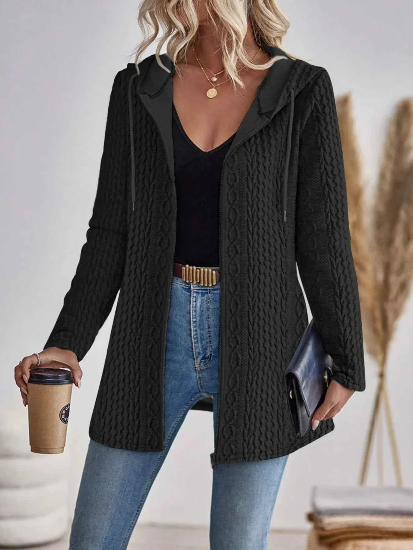 Open Front Cardigan with Practical Pockets and Soft Warm Knit
