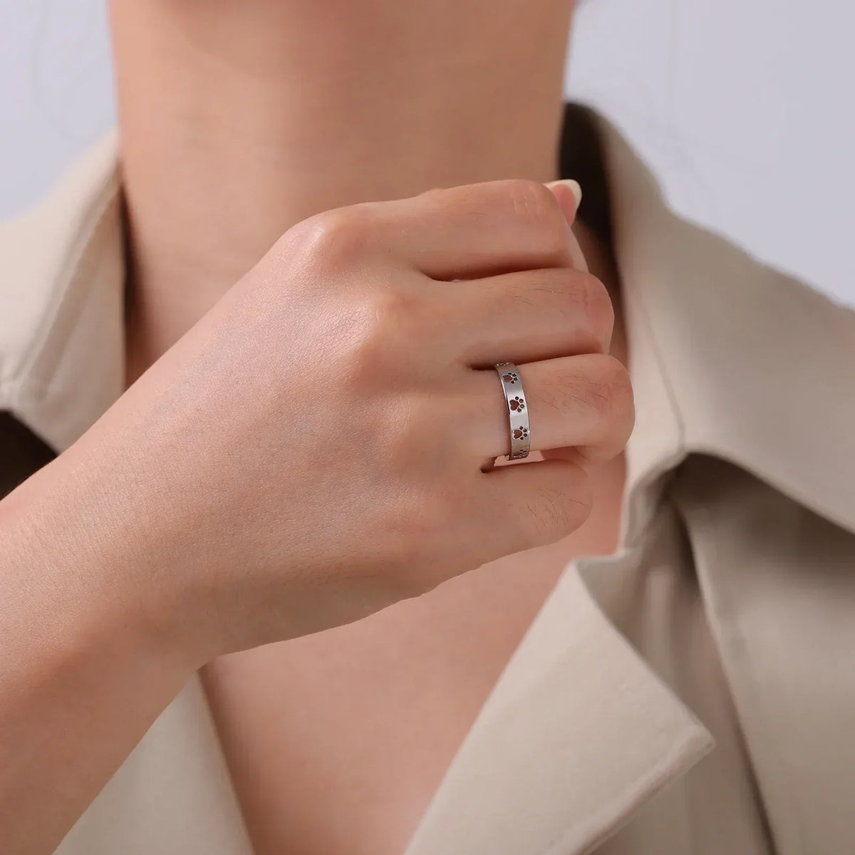 Roestvrijstalen ring met pootafdruk