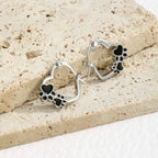 Heart Huggie Earrings with Black Enamel