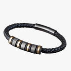 Braided Leather Bracelet with Steel Bead Detail