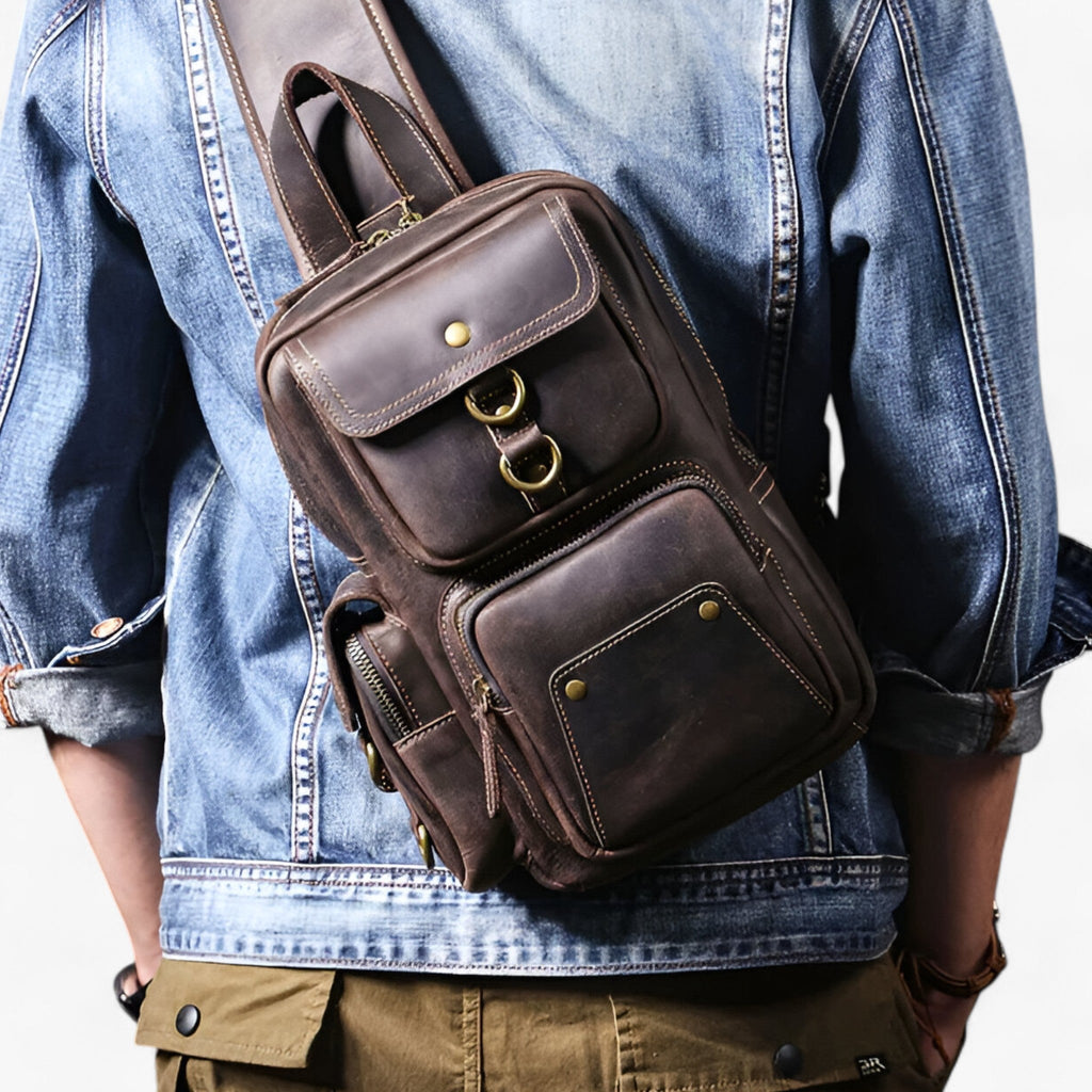 Sleek Full-Grain Leather Vintage-Style Everyday Bag