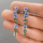 Trumpet Flower Drop Earrings with Sapphire-Blue Accents