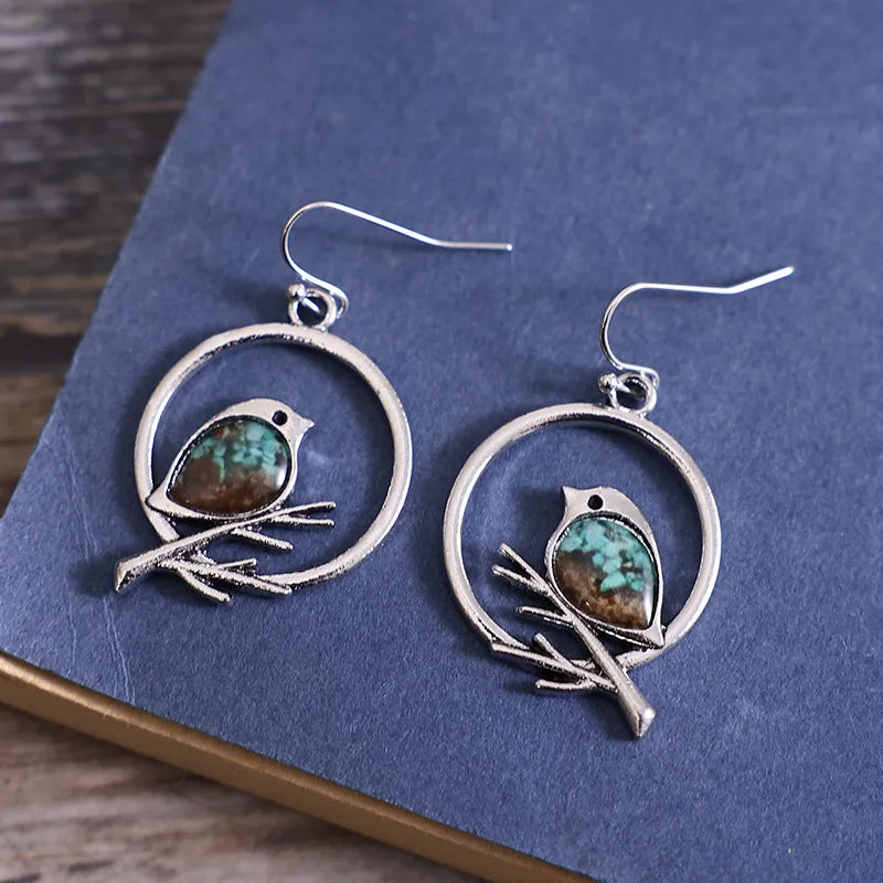Vintage-Style Bird on Branch Earrings