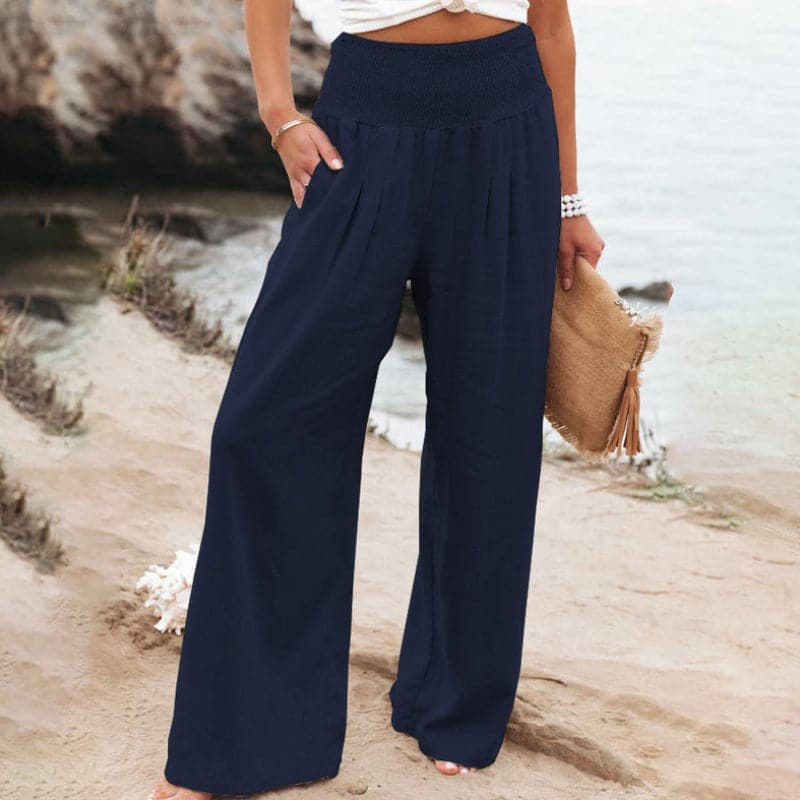 Full-Length Wide-Leg Trousers with a Gathered Waist