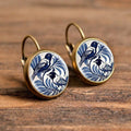 Glass-Covered Bird Art Earrings in Vintage Bronze Tone