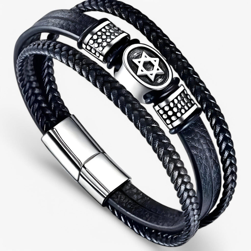Gelaagde leren armband met magneetsluiting
