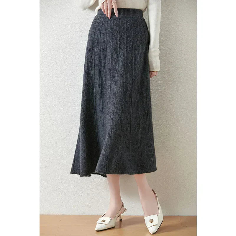 Textured Cable-Knit A-Line Maxi Skirt