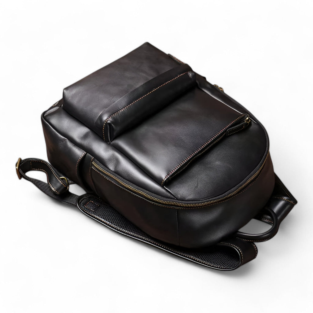 Vintage-Inspired Leather Travel Backpack for Work and School