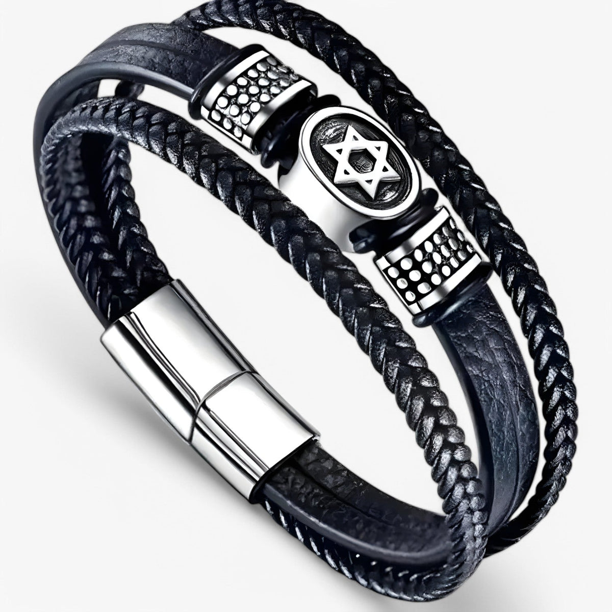 Gelaagde leren armband met magneetsluiting