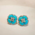 Silver-Tone Turquoise Flower Earrings