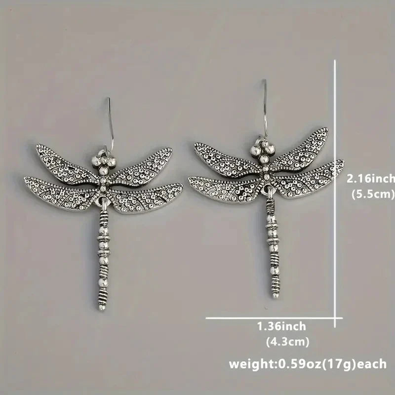 Vintage-Style Silver-Tone Carved Dragonfly Earrings