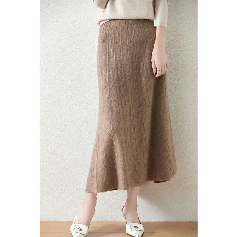 Textured Cable-Knit A-Line Maxi Skirt