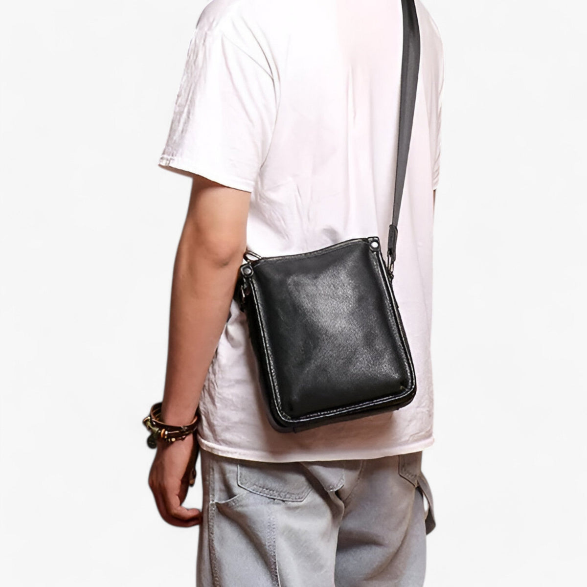 Soft Durable Black Leather Everyday Shoulder Bag