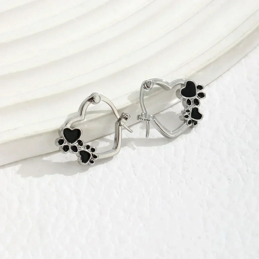 Heart Huggie Earrings with Black Enamel