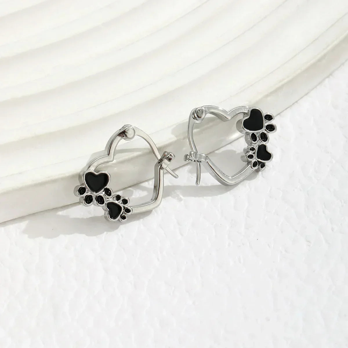 Heart Huggie Earrings with Black Enamel