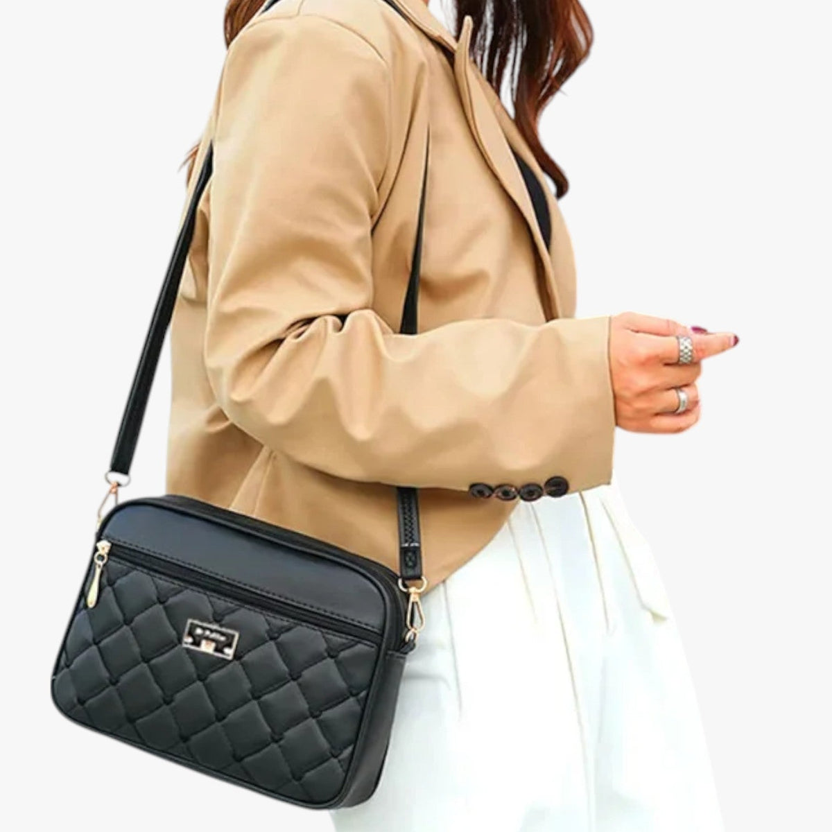 Women's Small Diamond-Quilted PU Shoulder Bag