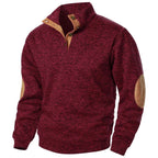 Quarter Button Knit Jumper with Suede Look Trim Details