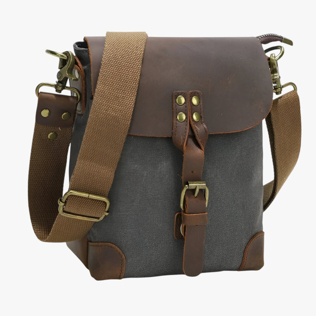 Compact Retro Canvas and Genuine Leather Shoulder Bag