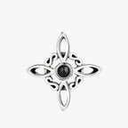 Silver-Plated Ring with Black Stone and Knot Symbol