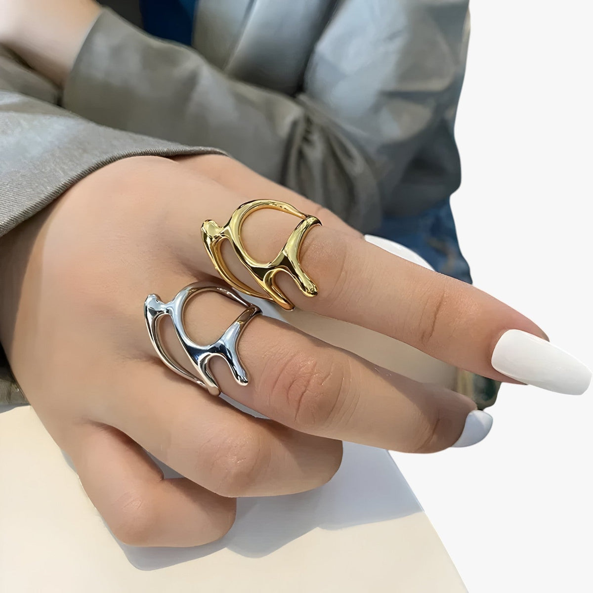 Adjustable Branch-Effect Ring in Silver-Tone